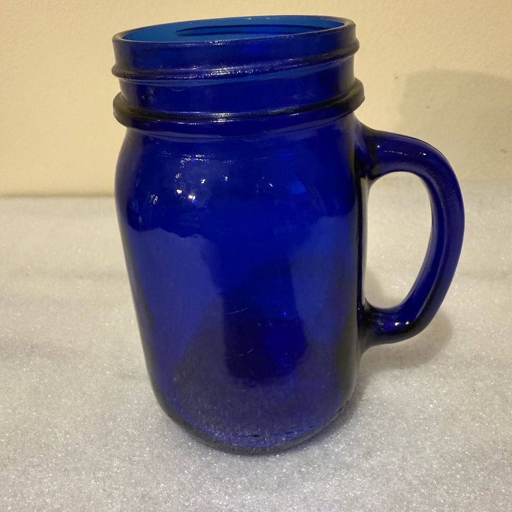Vintage Cobalt Blue Mason Jar Mug w/ Handle EUC